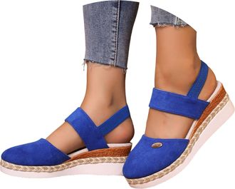 Generic Sandals Womens Espadrilles Platform Wedges Sandals with Closed Wedge Heel Sandals Summer Pumps Women Shoes Knitted Buckle Summer Shoes Linen Braided, 