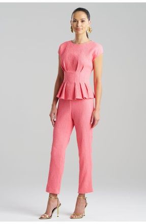 Natori TEXTURED COTTON JACQUARD Cap Sleeve Pleated Peplum Top in Flamingo at Nordstrom, Size 12