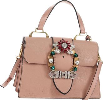 Miu Miu Madras Crystal Buckle Shoulder Bag Leather Pink Leather Handbag (Pre-Owned)