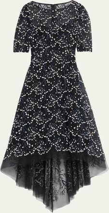 Teri Jon 3D Lace High-Low Cocktail Dress