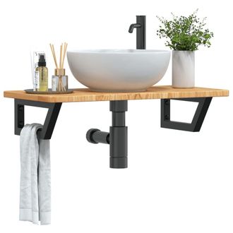 Berkfield Home Basin Shelf Wall Mounted Steel & Solid Wood Oak in Brown