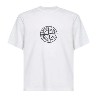 Stone Island T-Shirts, male, White, Size: S All Around Compass T-Shirt
