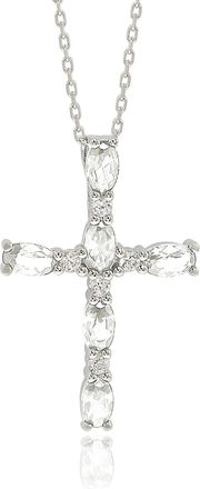 Suzy Levian Sterling Silver Pink Sapphire and Diamond Accent Cross Pendant