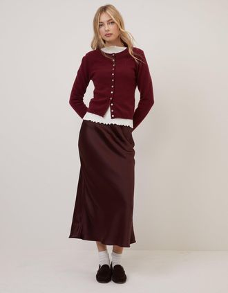 Nobody's Child Burgundy Satin Mila Midi Slip Skirt