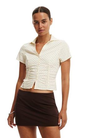 Cotton On Womens Maya Rouched Shirt in Lily Micro Polka Dot Vanilla at Nordstrom, Size 10