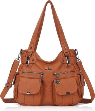 Angel Kiss Women Top Handle Satchel Handbags Purse Shoulder Bag - brown