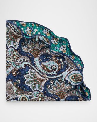 Edward Armah Men & apos;s Reversible Floral to Paisley Silk Pocket Circle