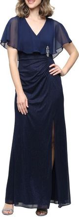 S.L. Fashions Rhinestone Detail Glitter Mesh Gown in Navy at Nordstrom, Size 12