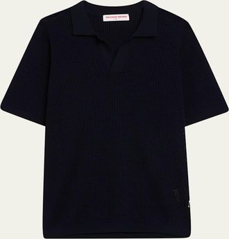 Orlebar Brown Mens Open-Mesh Stitch Polo Shirt