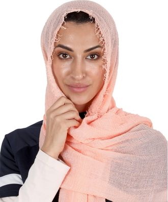 Generic Light-Peach Crimp Crinkle Ladies Hijab Scarf Abaya Head Scarf Neck Scarf Turban Head Wrap For Muslim Women Soft Hijab Headscarf Headwrap For Women