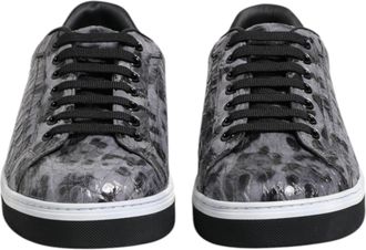 Dolce & Gabbana Gray Leather Leopard Low Top Sneakers Mens Shoes (Pre-Owned)