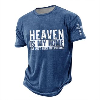 Generic Christian T Shirts for Men Faith Cross Shirt Heaven is My Home Im Just Here Recruiting Letter Printed Crew Neck Short Sleeve, Blue, L