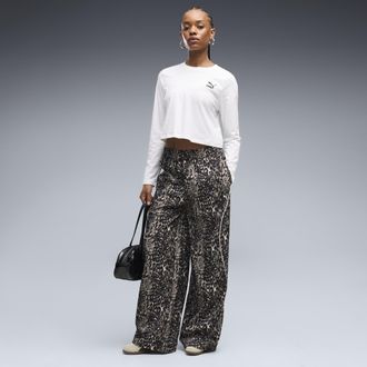 Puma Pantaloni sportivi da donna dal taglio morbido con stampa animalier e gamba ampia PUMA, Accessori, Beige, XL