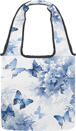 Generic Aesthetic Butterfly Reversible Canvas Shoulder Tote - Double-Sided Print, 12oz Cotton, 27cm Drop, Fold-Flat Bag for Travel, Shopping, Street Outings