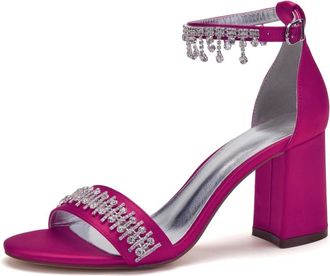 Generic Wedding Shoes Bridal Block Heel Wedding High Heels Sandals Open Toe Bridal Chunky Shoes Wedding Heels 8Cm,Rose red,10 UK