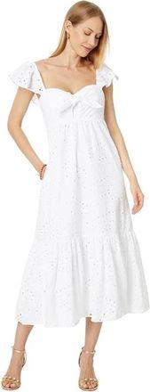 Lilly Pulitzer Lantana Midi Dress Womens White Eyelet Flutter Sleeve KFC890