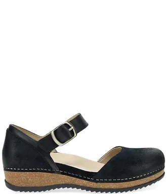 Dansko Womens Mae Burnished Suede Mary Jane Clogs In Black