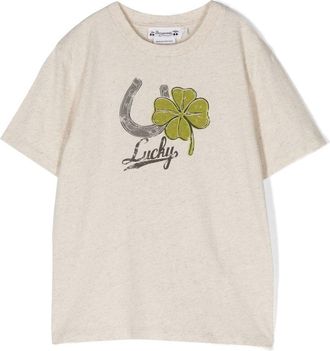 BONPOINT graphic print short-sleeve T-shirt - kids - Linen/Flax/Cotton - 12 - Neutrals