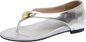 Generic Summer Wedges Shoes for Women Wedge Heel Sandals Summer Clip Toe Herringbone Metal Open Womens Walking Womens (Silver, 4.5)