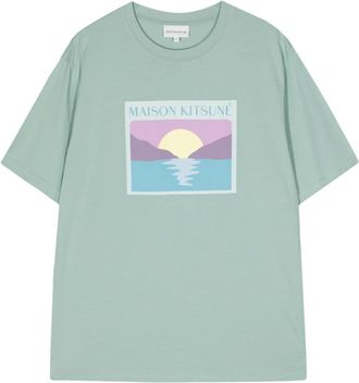 Maison Kitsun&eacute; Sunset Postcard-print cotton T-shirt - men - Cotton - M - Green
