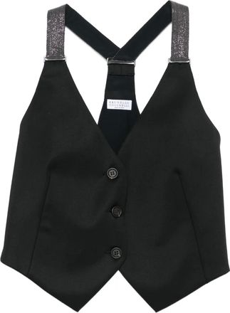 Brunello Cucinelli Gilet con bottoni e spalline glitter - Nero