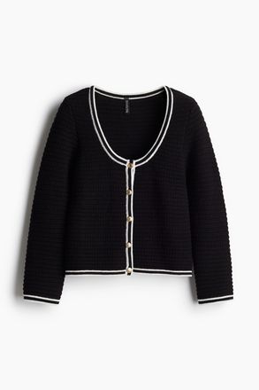 H&M Cardigan in Strukturstrick mit tiefem Ausschnitt - Schwarz