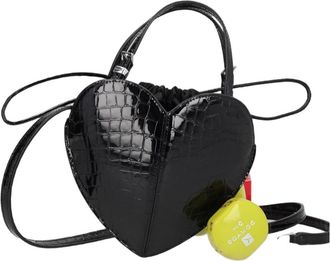 Rotate Heart-Shaped Shoulder Bag in Glossy Black Leather
