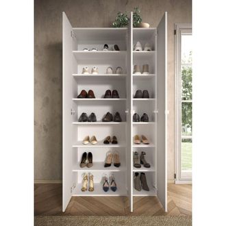 Dmora Zapatero Pertiche, Armario Para Zapatos 12 Estantes, 28 Pares, 14 Compartimentos, 95x35x186h Cm Blanco Brillante