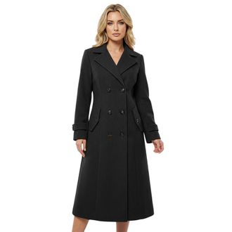 Janisramone Suede Long Trench Coats for Women UK, Elegant Front 6 Buttons with Side Pockets Womens Coats, Classic Lapel Collared Warm Winter Long Cardigan Ladies 