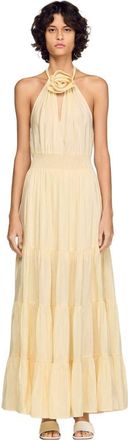 Sandro Floral print linen maxi dress in Vanilla at Nordstrom, Size 42 Eu