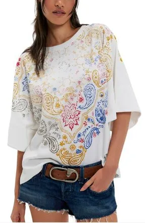 Free People Heirloom Paisley Print Oversize T-Shirt in Ivory Combo at Nordstrom Rack, Size X-Large