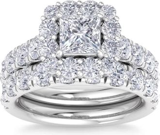 Pompeii3 5Ct Princess Cut Diamond Engagement Matching Wedding Ring Set 10k Gold Lab Grown