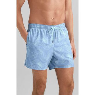 Tommy John Classic UPF 50+ Swim Trunks in Bel Air Blue Waves at Nordstrom, Size Medium