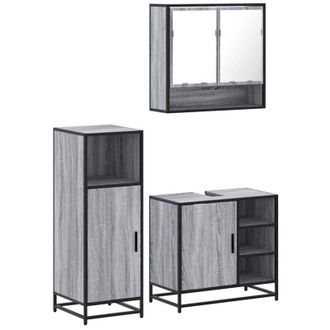 vidaXL Set De Muebles De Ba&ntilde;o 3 Pzas Madera Contrachapada Gris Sonoma Vidaxl