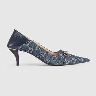 Gucci Womens Vittoria Pump, Blue, Fabric