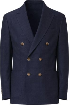 Eleventy Double-Breasted Blazer - Heren - Blazers - Blauw - M - Linnen - Jassen