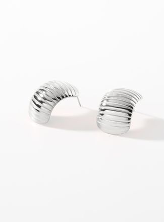 Simons Womens Horizontal groove wide half-Hoop Earrings