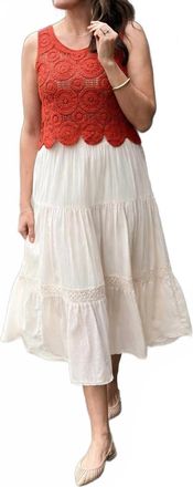Dex Clothing Crochet Tiered Midi Skirt In Ecru