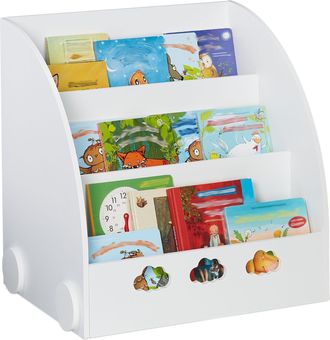 Relaxdays Relaxdays Estanter&iacute;a Infantil Libros, 60 X 58 X 45cm, Librer&iacute;a Ni&ntilde;os 3 Baldas, Mdf, Mueble Organizador Con Nubes, Blanco