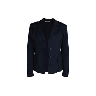 Prada Jassen, Dames, Blauw, L, Katoen, Bow-Shoulder Jacket