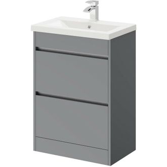 City Sport Gloss Grey 600mm Floor Standing 2 Drawer Vanity Unit and Basin with 1 Tap Hole