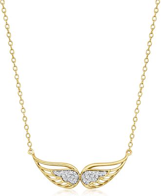 Ross-Simons Diamond Angel Wings Necklace in 18kt Gold Over Sterling