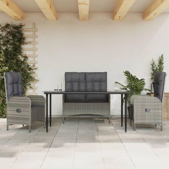 vidaXL Juego De Comedor De Jard&iacute;n 4 Piezas Con Cojines Rat&aacute;n Pe Gris Vidaxl