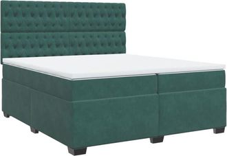 vidaXL Box Spring Bed with Mattress Dark Green 200x200 cm Velvet vidaXL