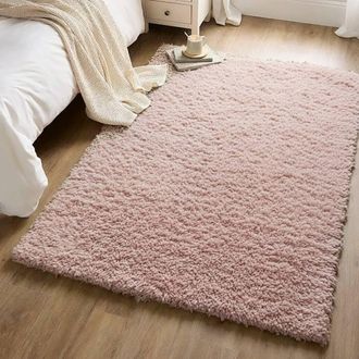 Kukoon Pink Pastel Shaggy Rug Soft Fluffy Pile Living Room Area Mat | Size: 120 cm x 170 cm
