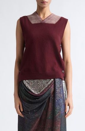 Maison Margiela Fuse Trompe LOeil Virgin Wool Sweater Vest in Bordeaux/ecru at Nordstrom, Size Medium