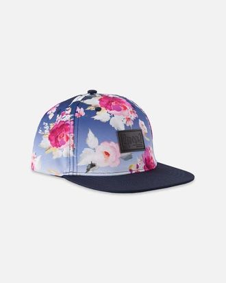 Deux par Deux Flat Brim Flower Print Cap in Blue With Roses Print at Nordstrom, Size 12-24 M