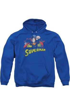 Gildan Justice League of America Superman Rough Distress Adult Pull Over Hoodie / Hooded Sweatshirt