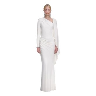 Self Portrait Gowns, female, White, Size: XS Jersey Drape Maxi Dress