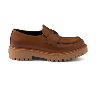 Prada Enamel Triangle Logo Loafers - male - Prada - Loafers - Brown - 7 1/2 UK - Shoes